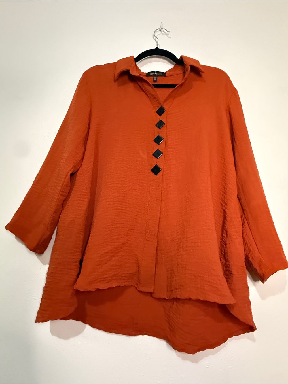 Yushi Burnt Orange Collared Button-Accent Tunic Top. Sz M. - Picture 4 of 8